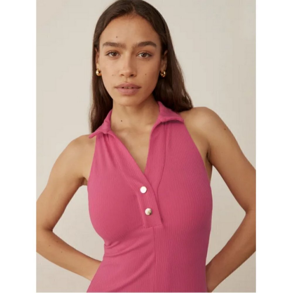 💕REFORMATION💕 Pete Dress ~ Snapdragon Pink Ribbed Medium M NWT - Picture 6 of 14